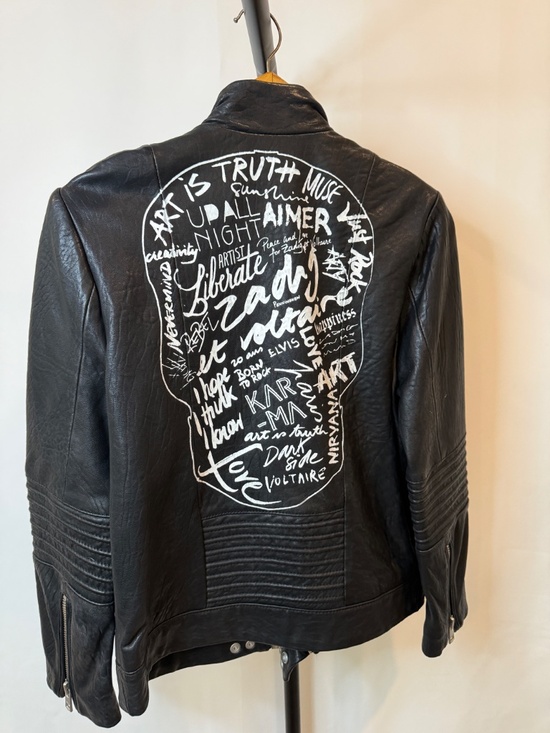 Zadig & Voltaire Black Leather Biker Jacket with Signature Skull/Graphic Back (S - Picture 2 of 4